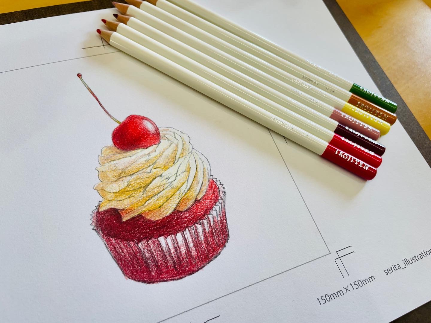 色鉛筆のコツ 色辞典36色セットで描く チェリーのカップケーキ Serita Illustration